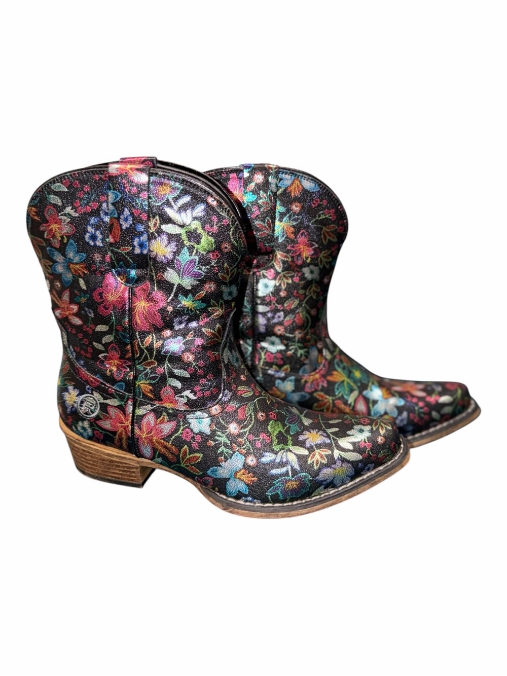 Roper Floral Print Western Ankle Boots - Black Multicolor Size 10